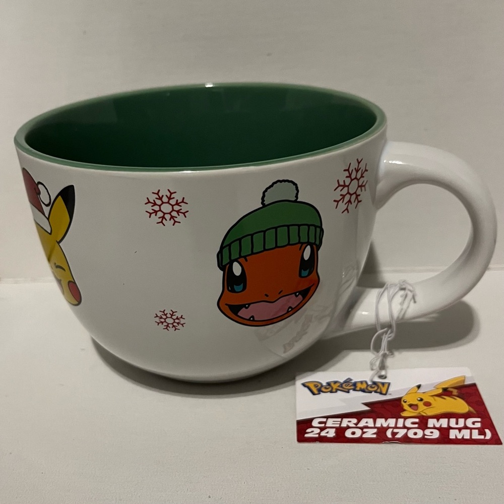 Pokemon Christmas 24 oz Ceramic Soup Mug: Pikachu, Charmander, Squirtle, new